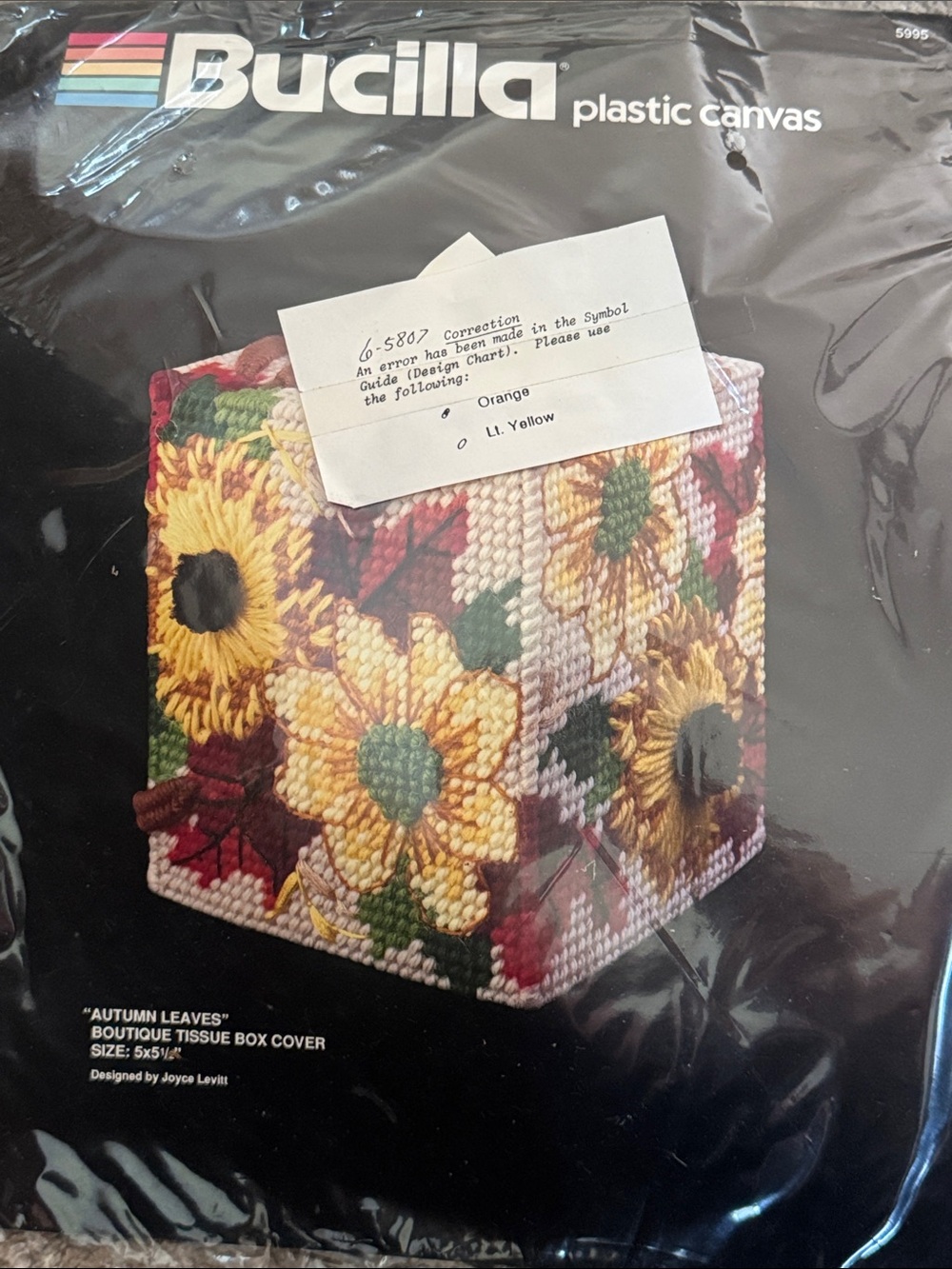 Bucilla Autumn Leaves Sunflower Tissue Box Cover  needlepoint kit